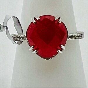 Ring Bomb Party ring, size 8, red gemstone, silver color band